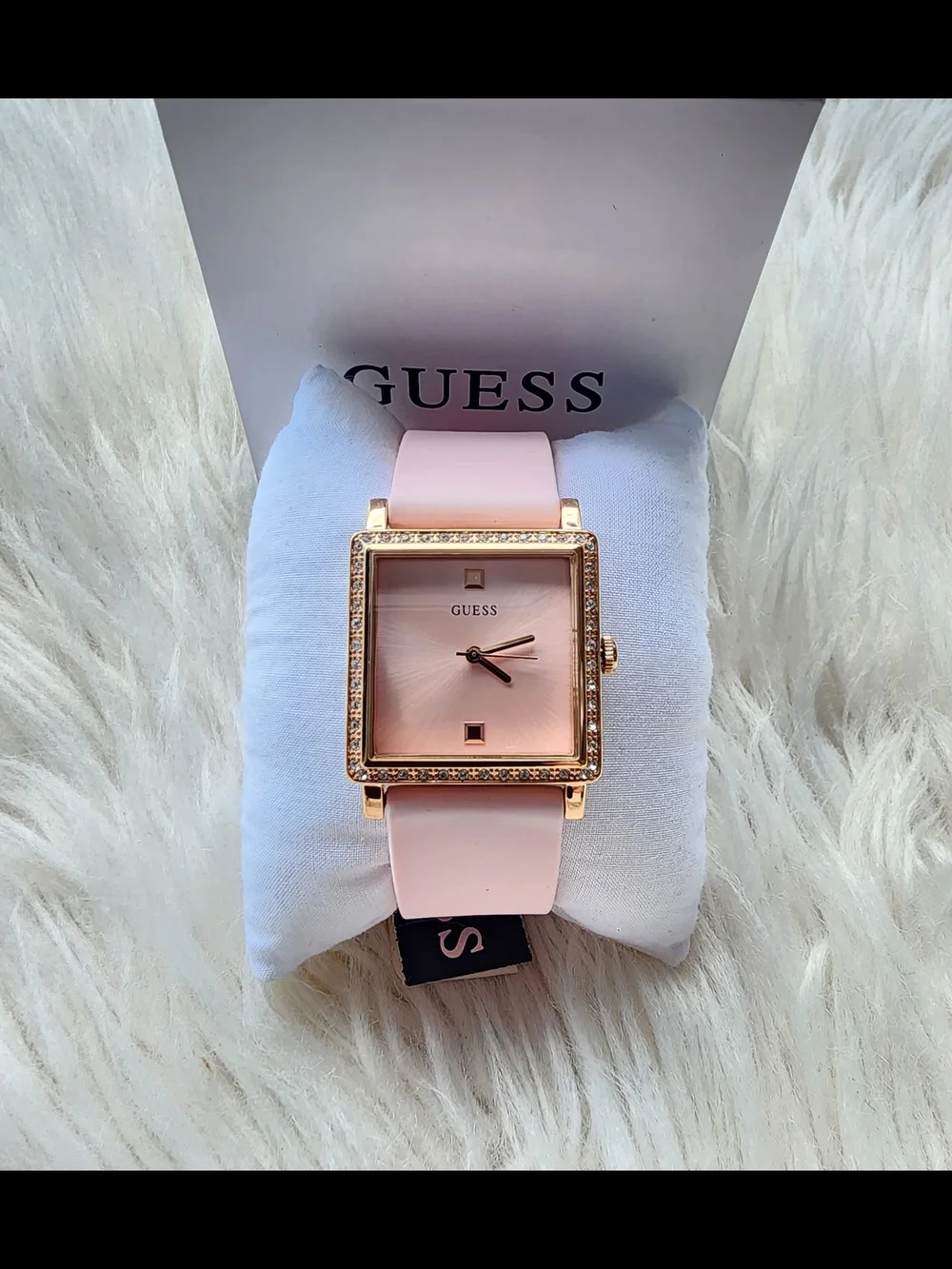 GUESS Women's Pink Square Crystal-Accent Watch Original Brand New - Picture 6 of 7